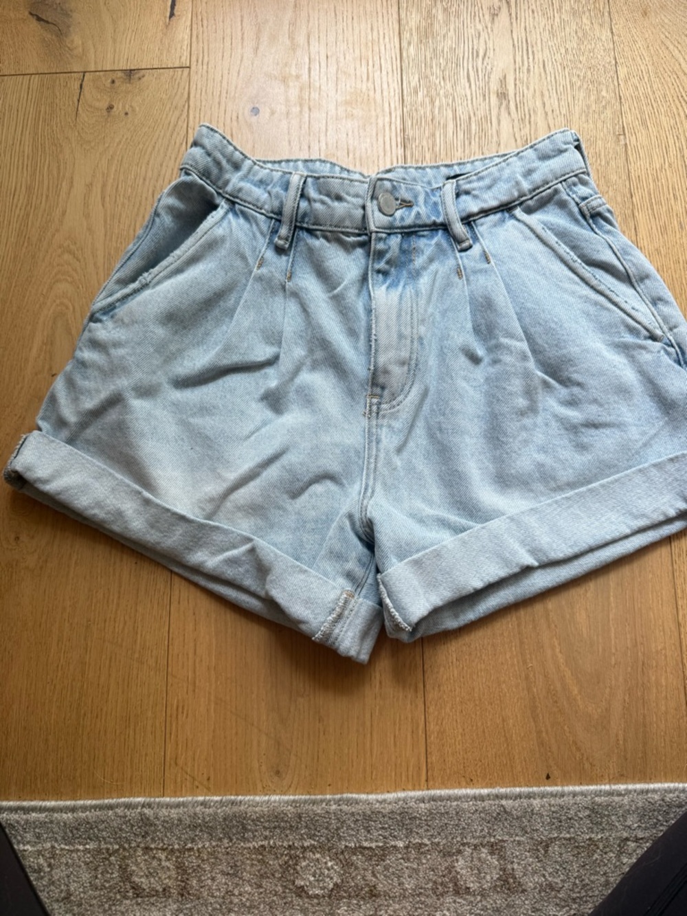 Blank NYC Light Blue High-Rise Rolled Hem Denim Shorts